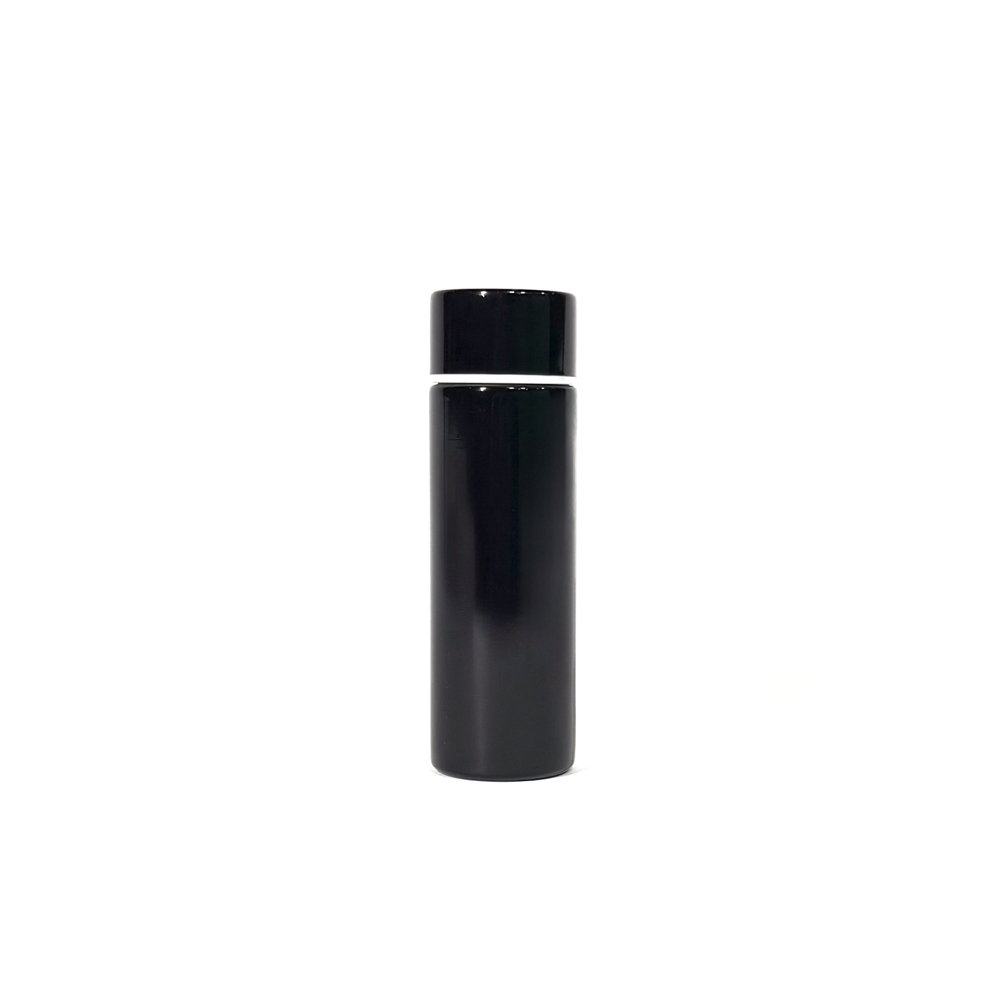 gloss_black_4 – back view. Black cylindrical container photographed on a white background