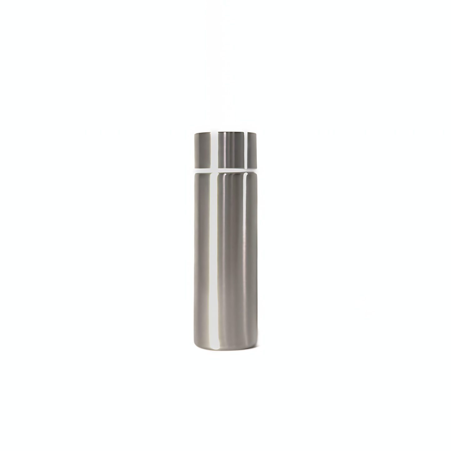 natural_steel_4 – back view. Silver cylindrical container photographed on a white background