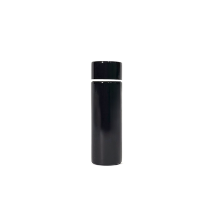 gloss_black_4 – back view. Black cylindrical container photographed on a white background